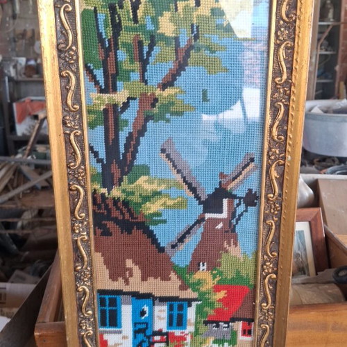 Embroidery framed, used, 22×47 cm, about 40 years old