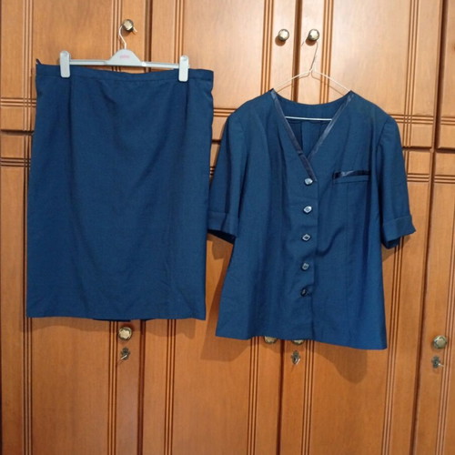 Women's linen suit used, Greek tailoring, size 3XL, blue