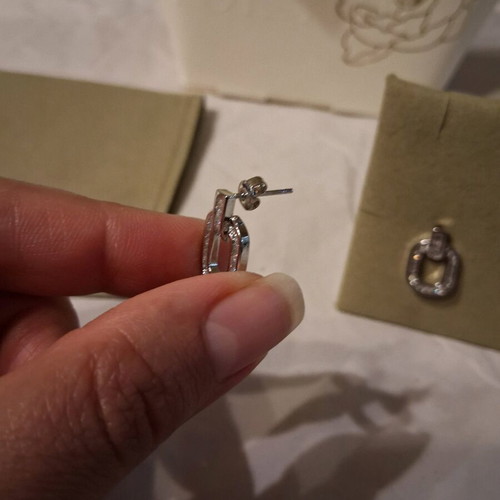 Earrings platinum plated steel and zirconia new, square shape