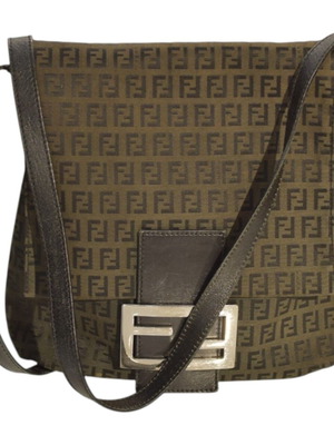 Fendi Τσάντα Χιαστί Vintage από Καφέ Καμβά Zucca με Μαύρες Δερμάτινες Λεπτομέρειες σαν Καινούργιο