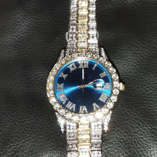 Watch new with blue dial and decorative crystals