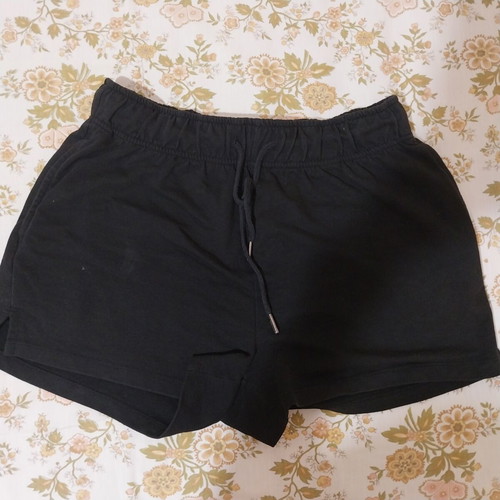 Black fabric shorts, size M, wide and comfortable