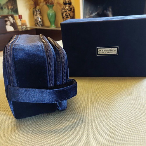 Dolce & Gabbana Velvet Toiletry Bag New, Black and Blue