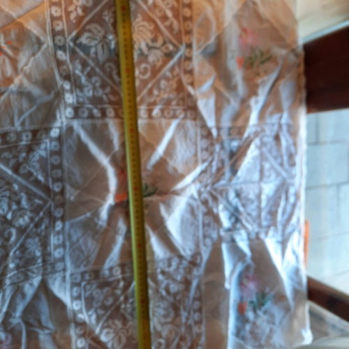 Embroidered tablecloth like new square with lace 87 cm