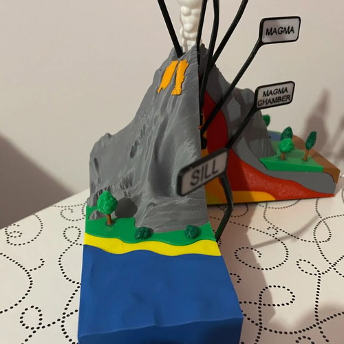 Educational volcano cross-section new 3D model