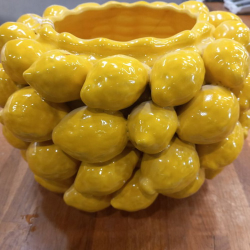 Ceramic flowerpot with lemons used, height 22cm diameter 30cm