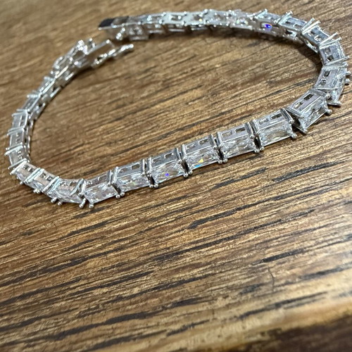 Silver bracelet with white zirconia, new, stainless steel
