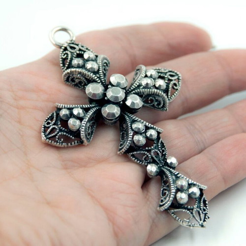 Zamak silver-plated necklace cross new, silver color