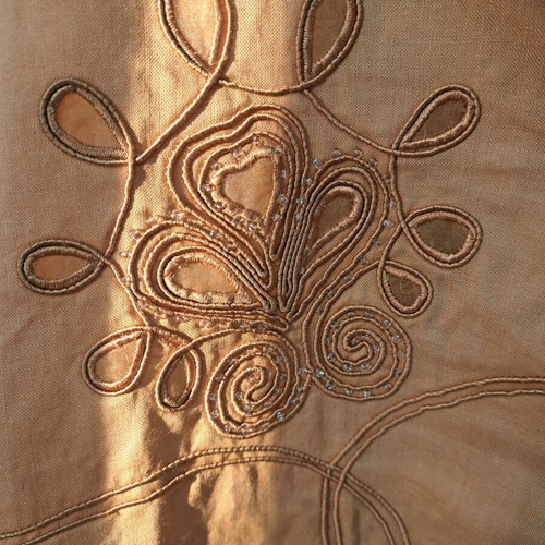 Miss Biana linen women's shirt size 42 with embroidery like new, orange