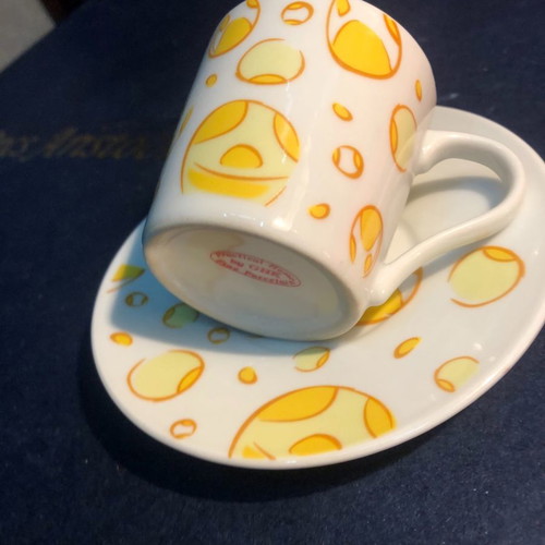Porcelain cup set 12 pcs vintage 1980 with yellow designs unused