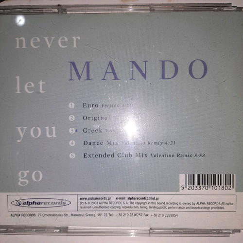 Mando Never Let You Go CD Single used, Eurovision Greek entry