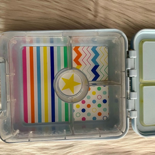 Penny Scallan children's lunchbox used, Rainbow Days design