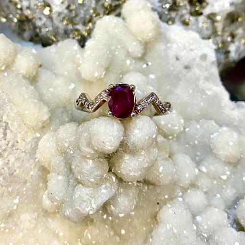 Handmade silver ring with natural ruby and moissanite, new