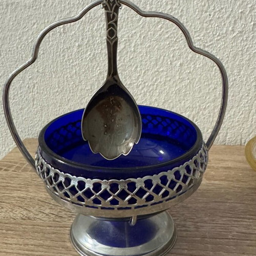 Cobalt blue glass set used with English sugar bowl