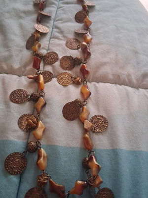 Handmade necklace new in brown shades with hanging decorations