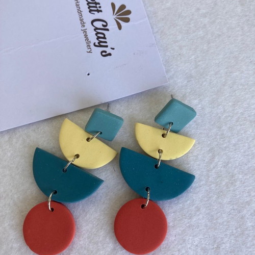 Long colorful handmade clay earrings new, unworn