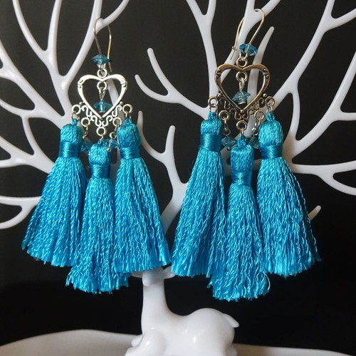 Tassel earrings new, turquoise and silver