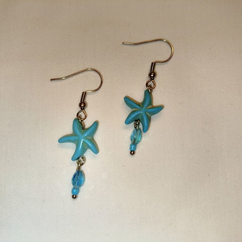 Handmade earrings from stainless steel with blue beads, summer style