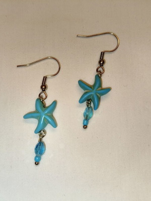 Handmade earrings from stainless steel with blue beads, summer style