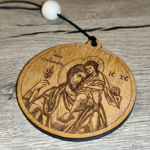 Saint Christopher Car Amulet Handmade Wooden Pendant New