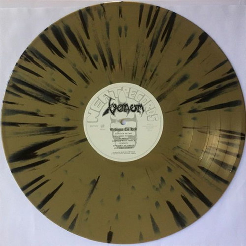 Venom Welcome To Hell βινύλιο LP άλμπουμ επανέκδοση 40ης επετείου χρυσό με μαύρες πιτσιλιές καινούργιο