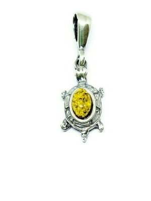 Silver turtle pendant with authentic green amber 925° new