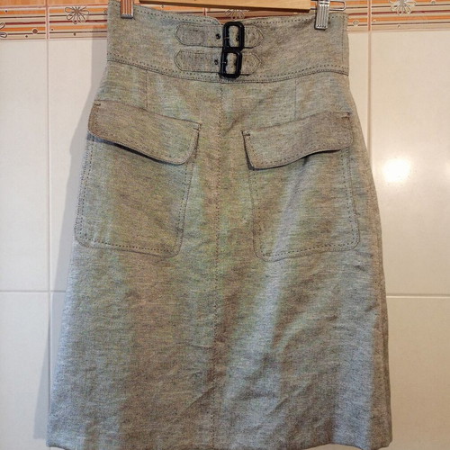 Zara high-waisted linen skirt beige-silver used, size S