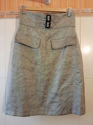 Zara high-waisted linen skirt beige-silver used, size S