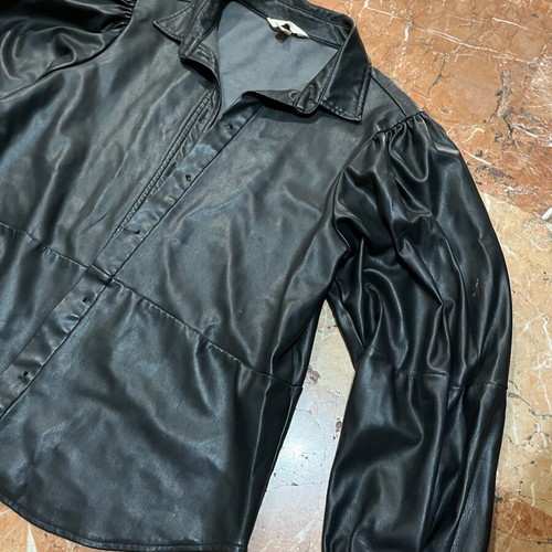 H&M leather blouse used, size M-L, black with wear