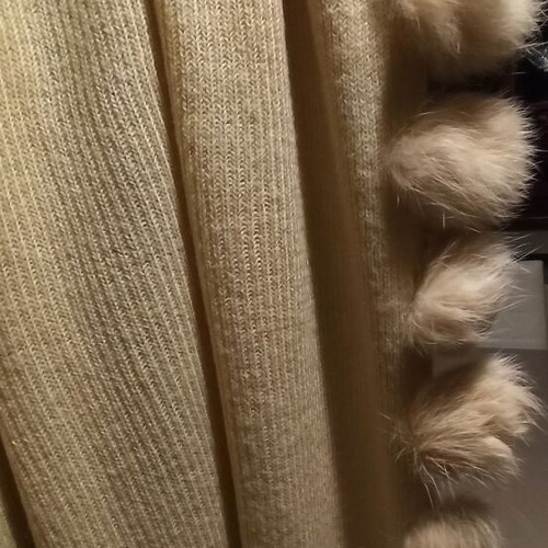 Scarf beige like new with fur pom poms and fringes