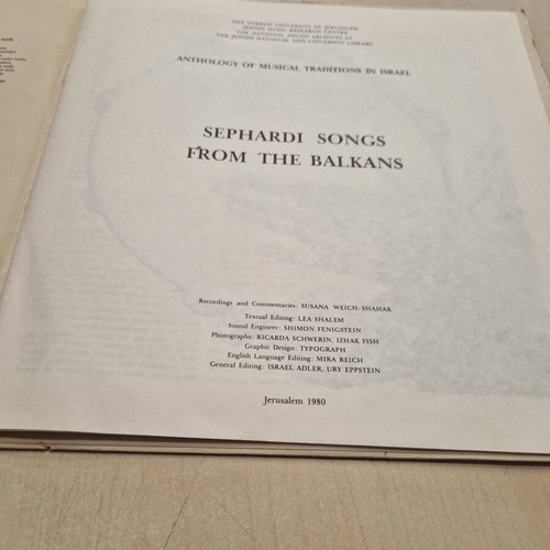 Sephardic Songs from the Balkans LP used, 1980 Anthology of Musical Traditions