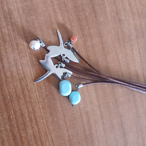 Handmade silver and leather necklace like new with turquoise beads