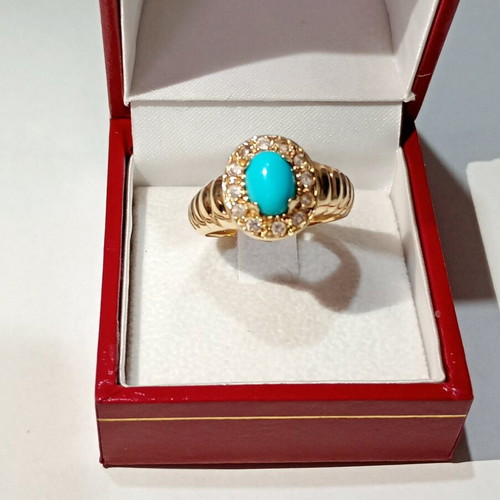 Gold ring 14k with turquoise stone and zircon, like new