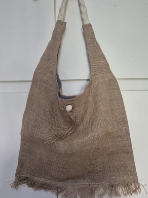 Handmade boho beach shoulder bag, beige and brown