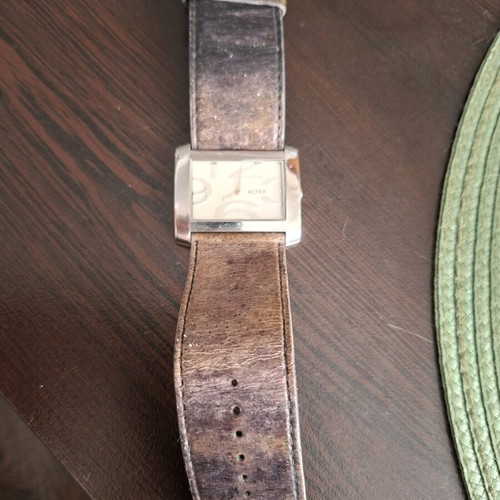 Alfex Swiss-Made watch used, silver, leather strap