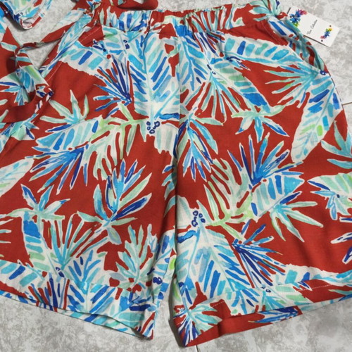 Cotton Linen Top and Bermuda Set new, tropical print, size M-L