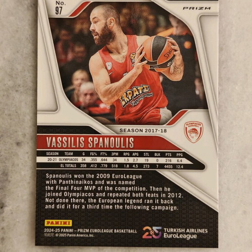 Spanoulis Prizm 25 Anniversary SP new, Euroleague anniversary card