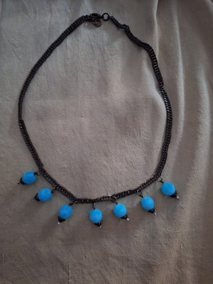 Κολιέ λαιμού κοντό σαν καινούργιο με μπρονζέ αλυσίδα και μπλε πέτρες