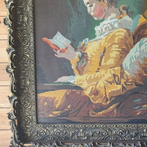 Embroidered antique textile painting used, framed 75x90cm