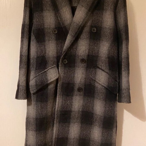 Mandeco Zara coat used black grey checkered wool oversized XS