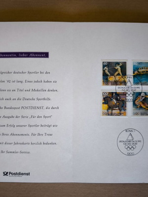 Germany 1992 Olympic Games luxury collectible stamp set