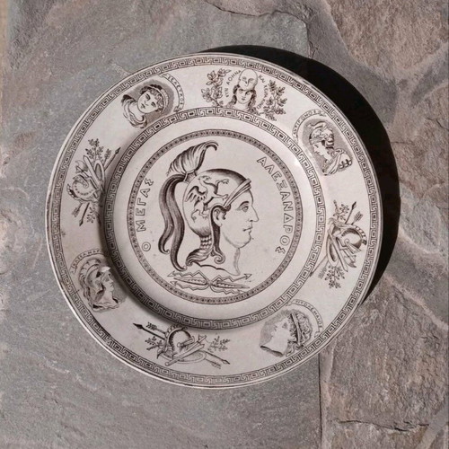 Commemorative Plate with Alexander the Great used, sepia transferware 1880