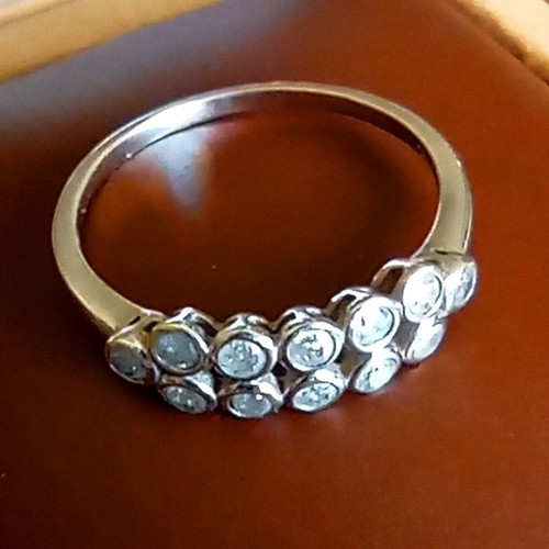 18K White Gold Ring with 12 Natural Diamonds SI/K, Size 55.5