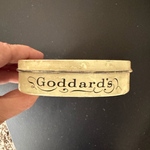 Collectible metal Goddard’s Cabinet Makers Wax box used, vintage 1950–60