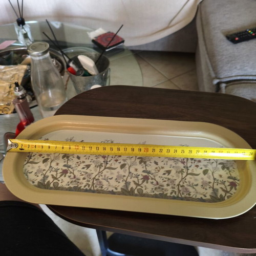 Metal tray new with floral decoration for serving and decor