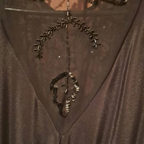 Satin dress with embroidered sheer bust and back like new, black, size M