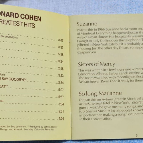 Leonard Cohen Greatest Hits CD used, rock folk