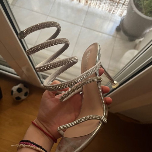 Silver sandals with rhinestones new, size 40, narrow fit