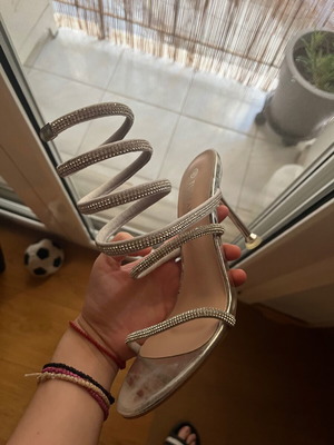 Silver sandals with rhinestones new, size 40, narrow fit