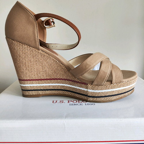 US Polo platforms like new, beige with red, white, blue details
